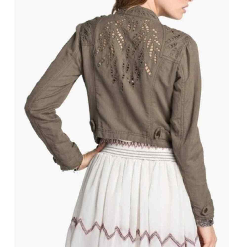 Free People Women's Size 2 Eyelet Lace Cut Out Linen Blend Utility Jacket